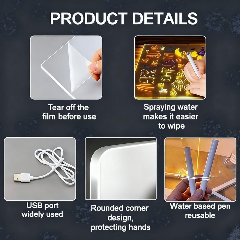 RHZGO LED Drawing Board,6"X6"Led Drawing Board for with Stand,4 Markers,Light Up Acrylic Message Board,Glowing Acrylic Dry Erase Board with Light, Christmas The Best Gifts - Image 3